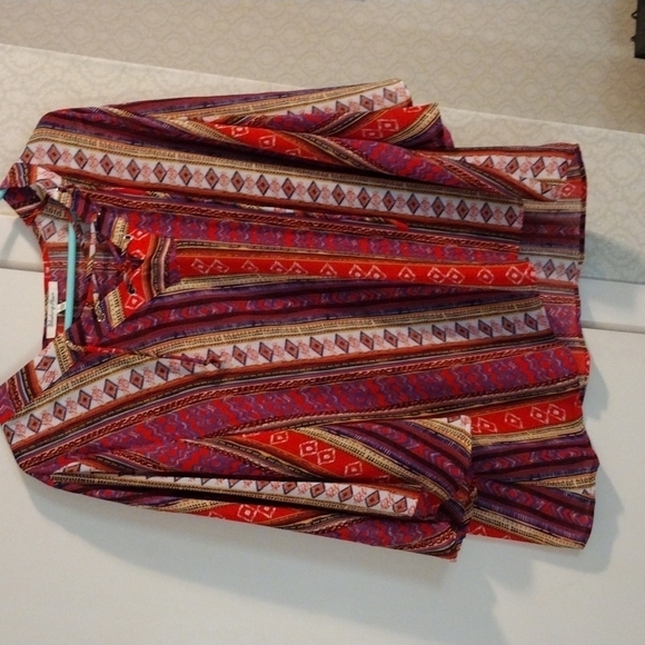 Boho Butterfly Sleeve Red & Purple V NeckTop - Picture 1 of 5